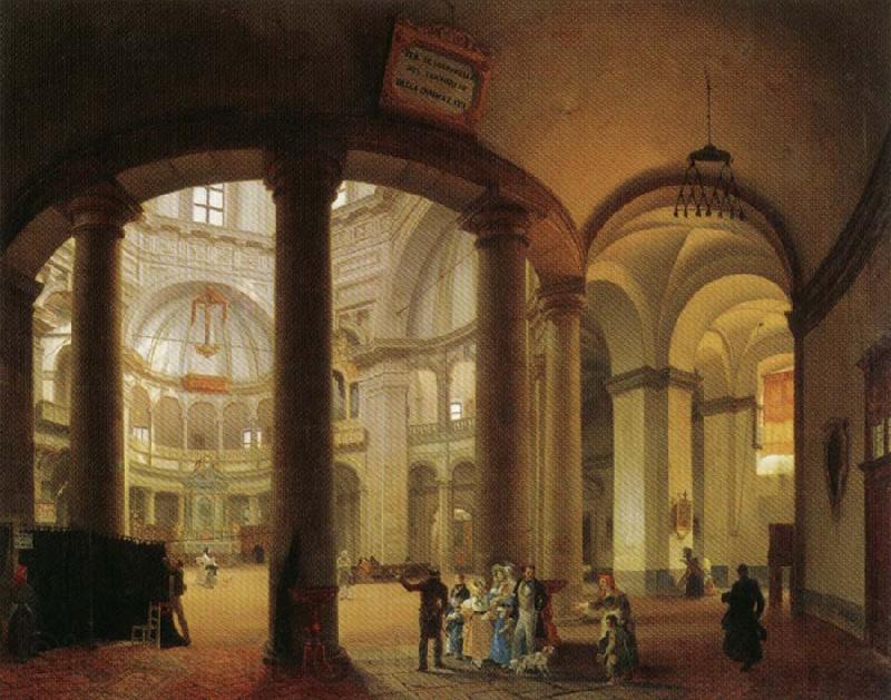 Giovanni Migliara Interior of Basilica of San Lorenzo Norge oil painting art